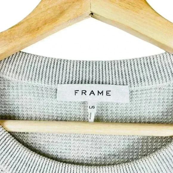 FRAME Women's L Off White Multi Short Sleeve Crew Neck Knit Sweater Ribbed - Picture 3 of 8